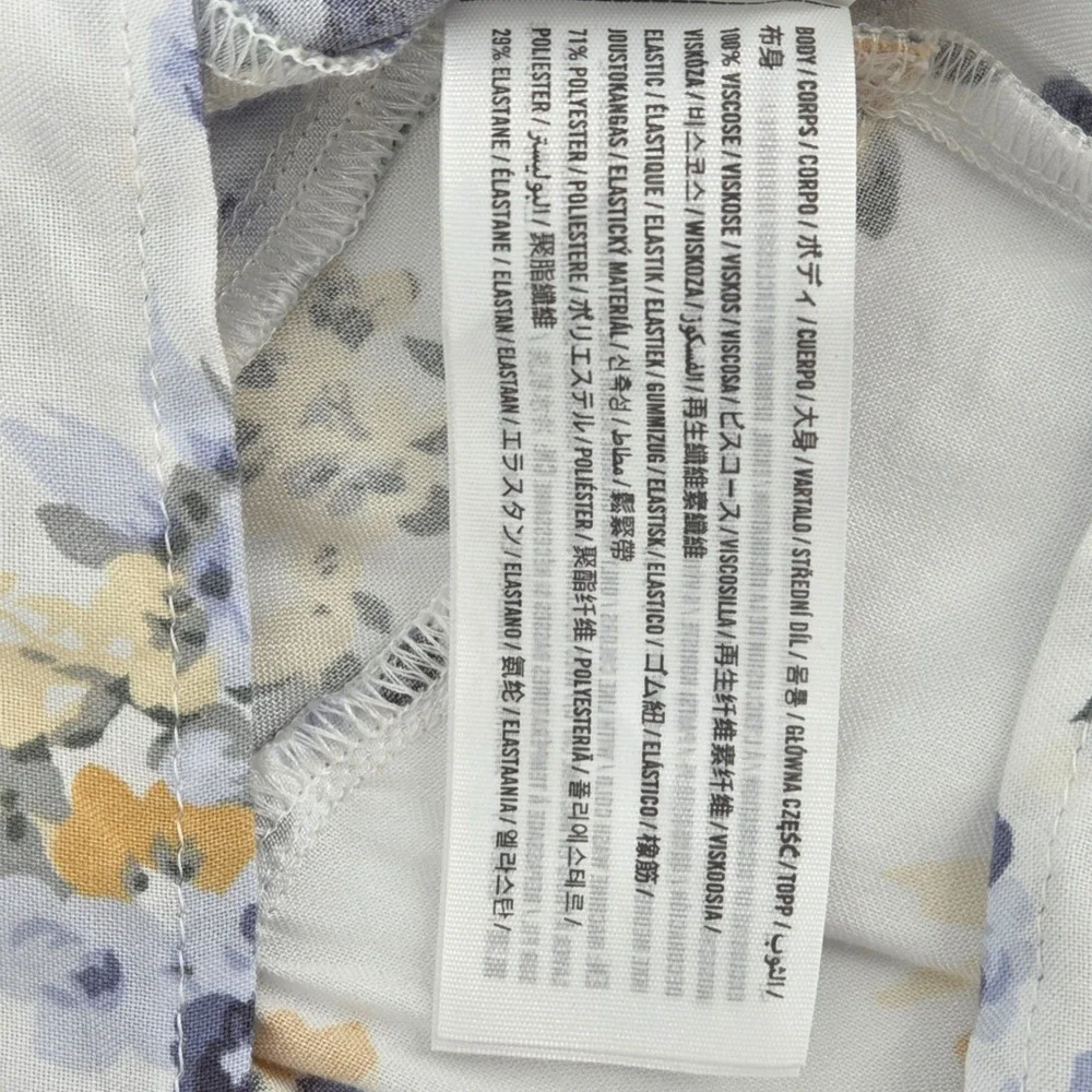 Abercrombie & Fitch Floral V-Neck Button Front Peplum‎ Top White Blue Boho L